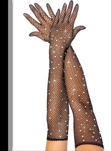 Rhinestone Fishnet Long Gloves